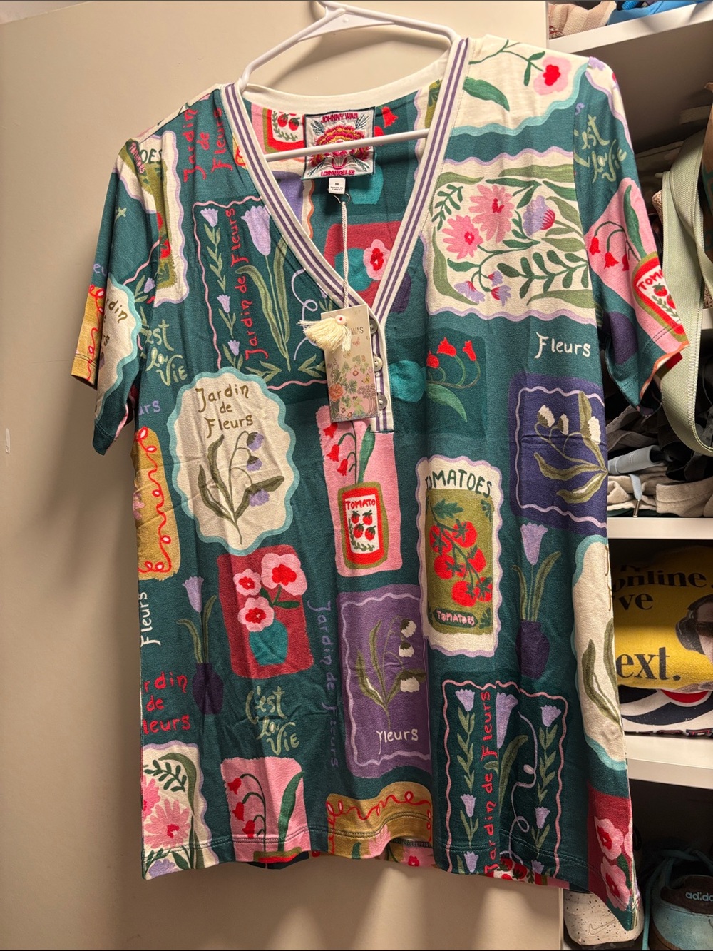 NWT Johnny Was Floral & Tomato Print V-Neck shirt
